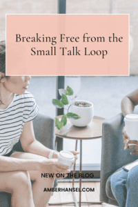 Breaking Free from the Small Talk Loop with 2 people sitting in chairs with coffee, plant on a table between them